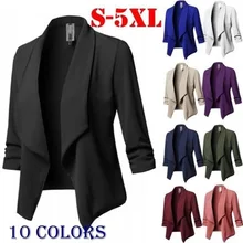Плюс размер Блейзер Женский сплошной цвет костюм с длинными рукавами с отворотом Повседневный маленький костюм Тонкий Женский блейзер рабочая одежда куртка