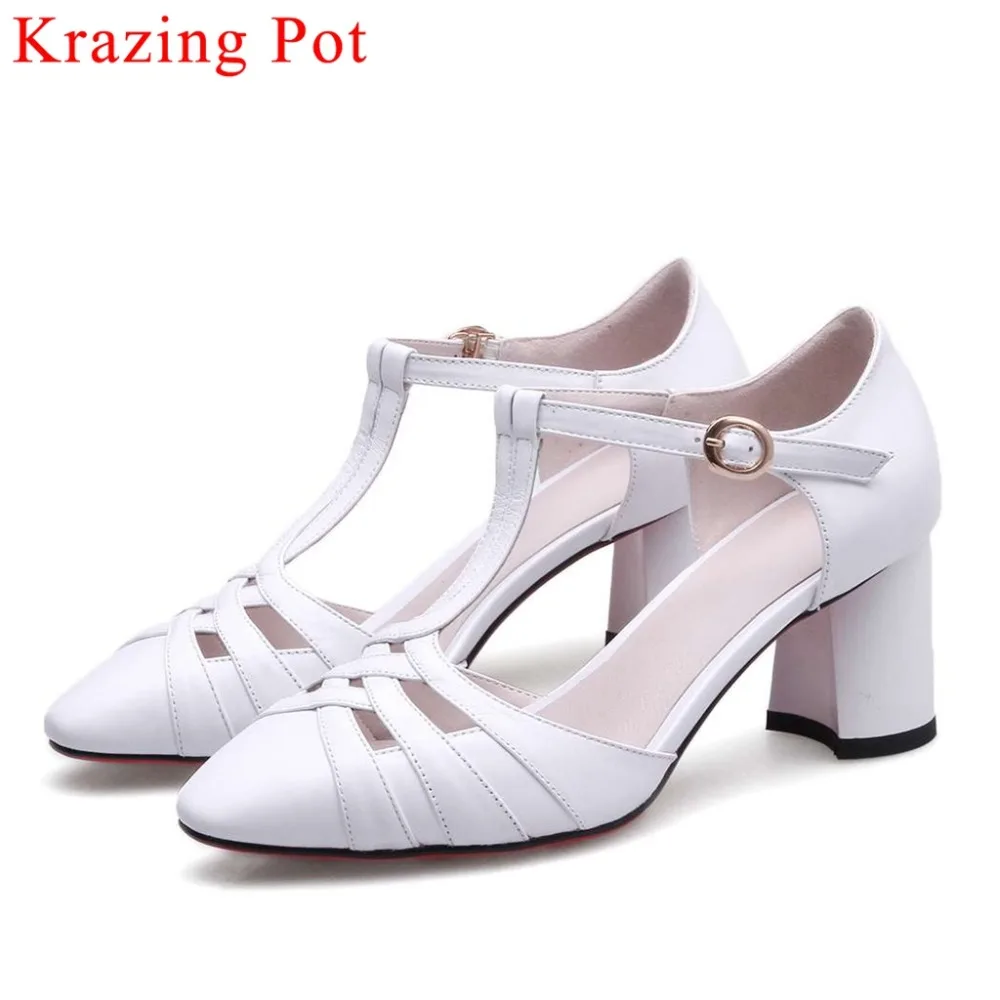 

2019 new gladiator woman hollow summer sandals buckle strap luxury cow leather high heels square toe wedding party shoes L0f2