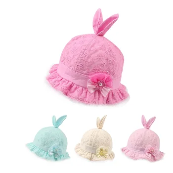 

Thin Cotton Baby Hat For Girls Breathable Summer Sun Hat Cute Flower Girls Panama Rabbit Ears Bucket Hat Baby Girls Clothing