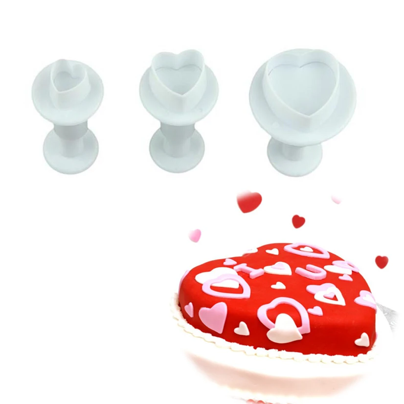 

3pcs/set Heart Sugarcraft Fondant Cutter Plastic Cake Mold DIY Fondant Cake Decorating Tools Plunger Paste Sugar Craft Die