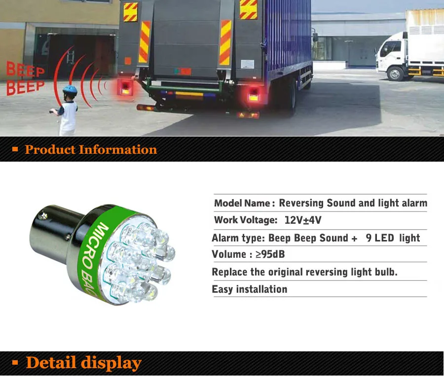 P21W 1156 12V LED BULB REAR REVERSING UNIVERSAL BEEPER BUZZER LIGHT REVERSE BEEP