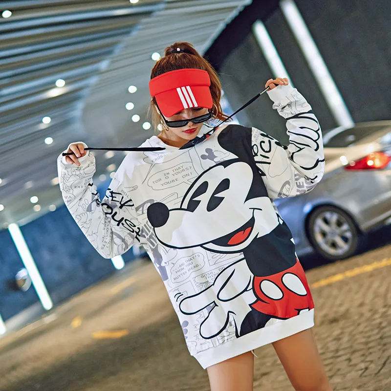 

Girl Student Cartoon Dog Printed Hoodies Punk Design Long Hooded Sweatshirts Plus Size Loose Casual Pullovers