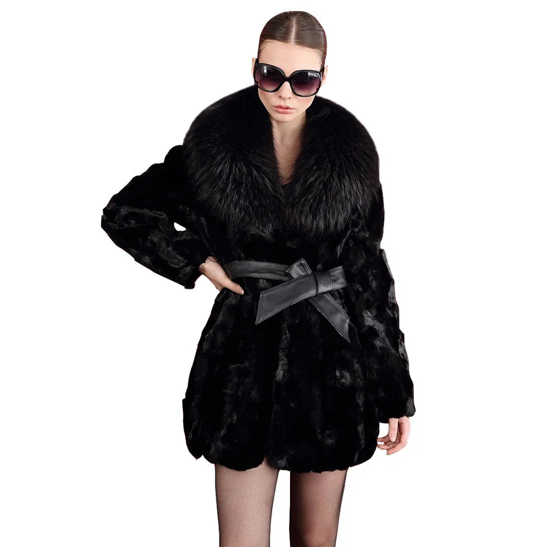Buy faux fur coat black women coats With belt Fur collar 2017 autumn and winter