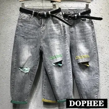 

2019 Summer New Fashion Hole Ripped Jeans Women Embroidered Letters Loose Ankle Length Harem Pants for Girls