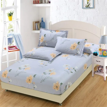 

luxury 3Pcs sets 100%cotton gray bedding yellower flower fitted sheet pillowcase twin queen king size elastic mattress bedspread