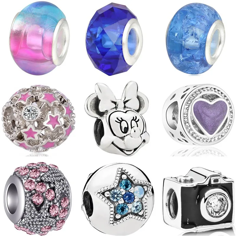 

High Quality Crystal Camera Aircraft Spider Frog Crack Mickey Beads Fit Original Pandora Charms for Women Making Bijoux Jewelry