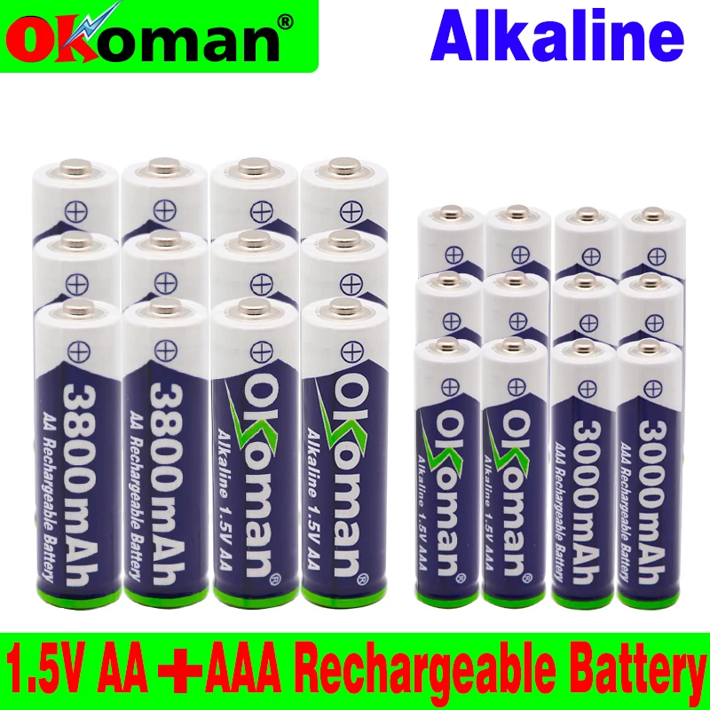 Высокая емкость 1 5 V AAA 3000 mAh Щелочная аккумуляторная батарея + 3800 AA щелочная для