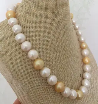 

GORGEOUS 12-13mm south sea round white gold pearl necklace 18inch