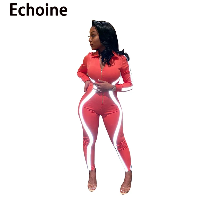 Женский Длинный комбинезон Echoine с флуоресцентной полоской на молнии длинным