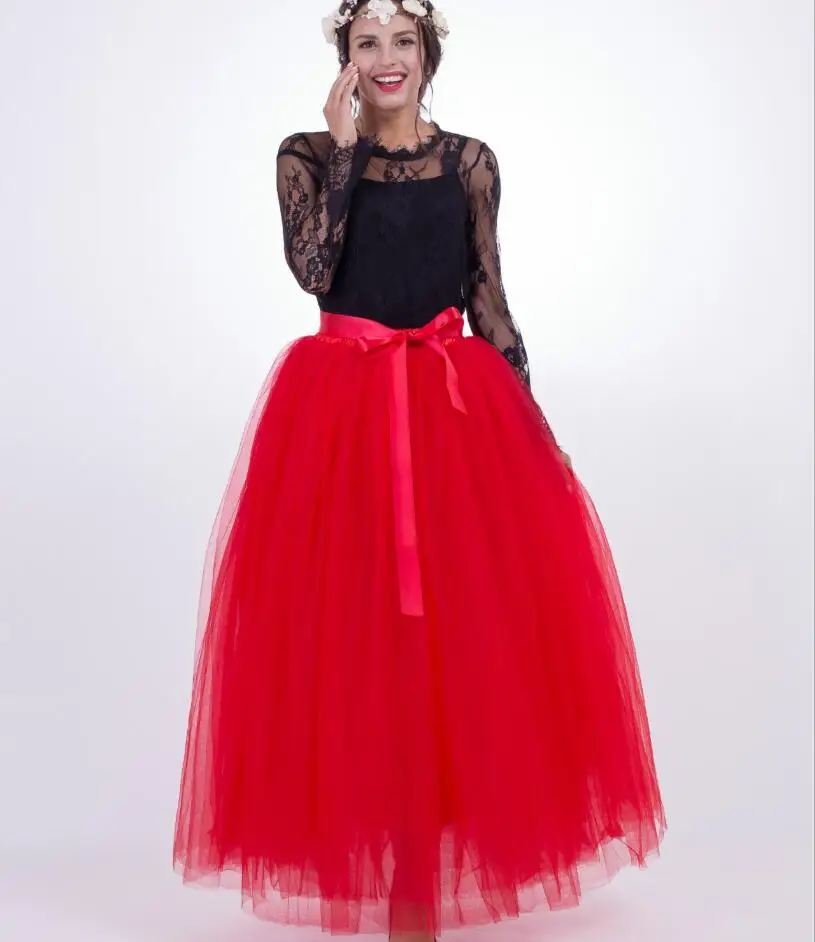Spring Fashion Womens Lace Princess Fairy Style 7 layers Voile Tulle Skirt Bouffant Puffy Fashion Skirt Long Tutu Skirts