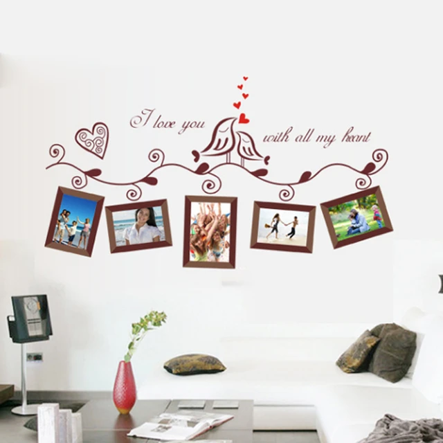 love birds photo frame wall stickers for living room bedroom love