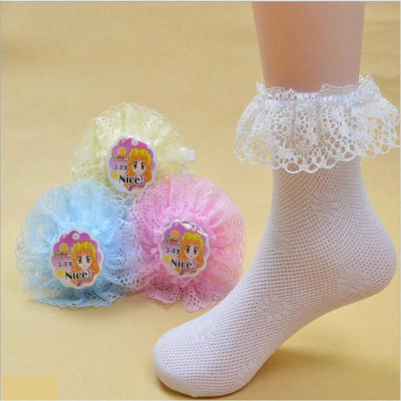 3 8Year 5 Pairs/lot Mix Color Vintage Lace Girls Mesh Socks Summer