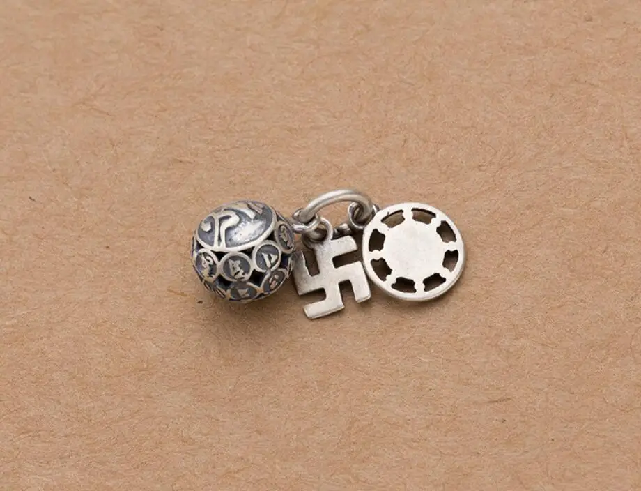 925 пробы серебряный полый шар Om Мани Падме Хум Подвеска DIY A2562|pendant charms|charm diydiy charms |