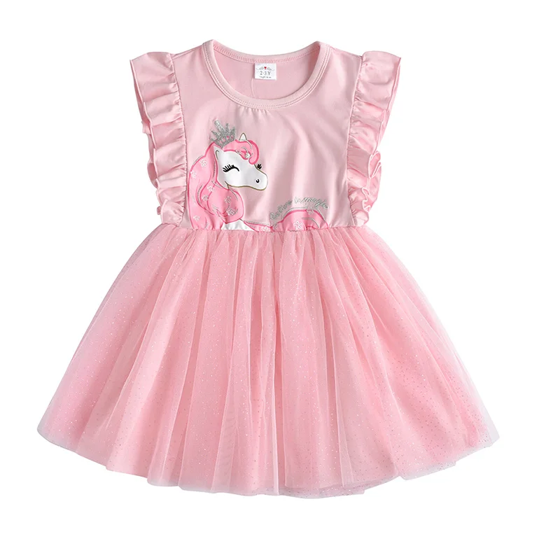 DXTON Girls Clothes 2020 New Summer Princess Dresses Flying Sleeve Kids Dress Unicorn Party Girls Dresses Children Clothing 3-8Y baby girl skirt clothes Dresses