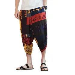 Новые хип-хоп Aladdin Hmong мешковатые хлопковые льняные шаровары мужские брюки больших размеров широкие брюки Новые повседневные брюки