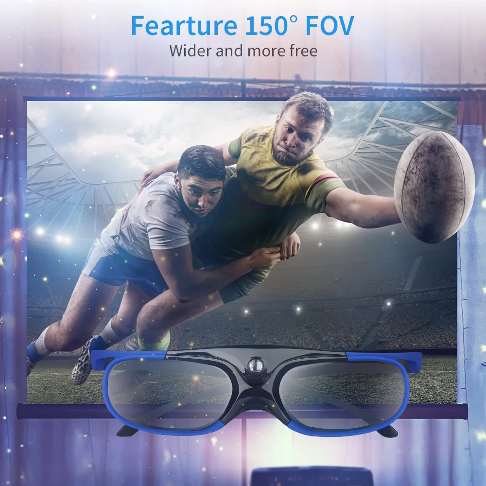 BOBLOV JX-30 3D очки DLP-Link 96 Гц/144 Гц USB Перезаряжаемый домашний кинотеатр синий для BenQ W1070 W700 проектор Dell