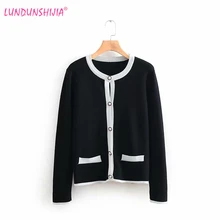 LUNDUNSHIJIA весенний женский элегантный жемчужный кардиган с пуговицами черный белый вязаный свитер модный женский короткий кардиган