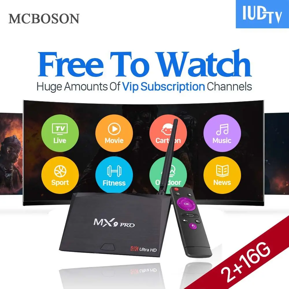 Mcboson MX9 Pro ТВ коробке 2 ГБ + 16 Android 7.1 4 ядра 2.4/5 ГГц BT4.0 Wi-Fi 3D медиаплеер с ВМС 2000