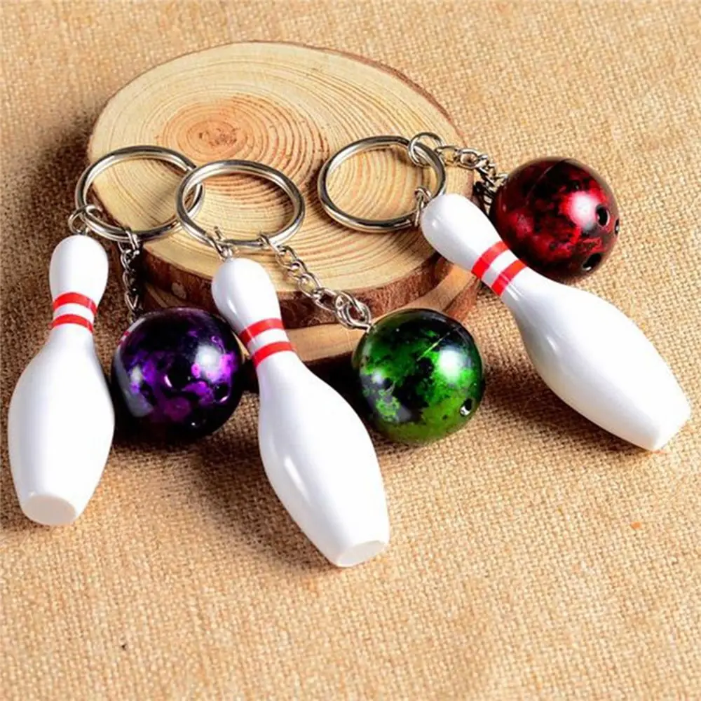 

1PC New Mini Cute Bowling Pin and Ball Keychain Key Ring 3D Keyfob Keychain Fashion Gift sports Keychains