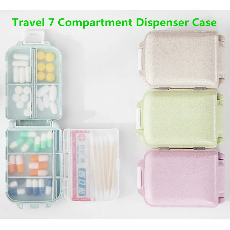 

UK 7 Compartment Dispenser Case Pill Box Medicine Tablet Holder Non-toxic Portable Organizer Travel