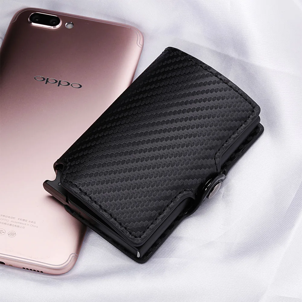 Casekey Luxury Carbon Fiber Mini Pop Up Rfid Wallet for Men Slim Leather Business ID Credit Card Pocket Holder Wallet Casekey Luxury Carbon Fiber Mini Pop Up Rfid Wallet for Men Slim Leather Business ID Credit Card Pocket Holder Wallet