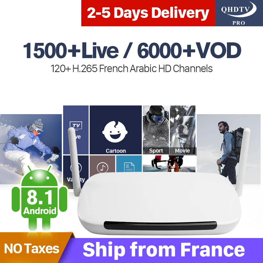 

France Q9 Arabic IPTV Box Android 8.1 TV Receivers With QHDTV Pro H.265 Decoder Live 4K IP TV 1 Year QHDTV Pro Code IP TV
