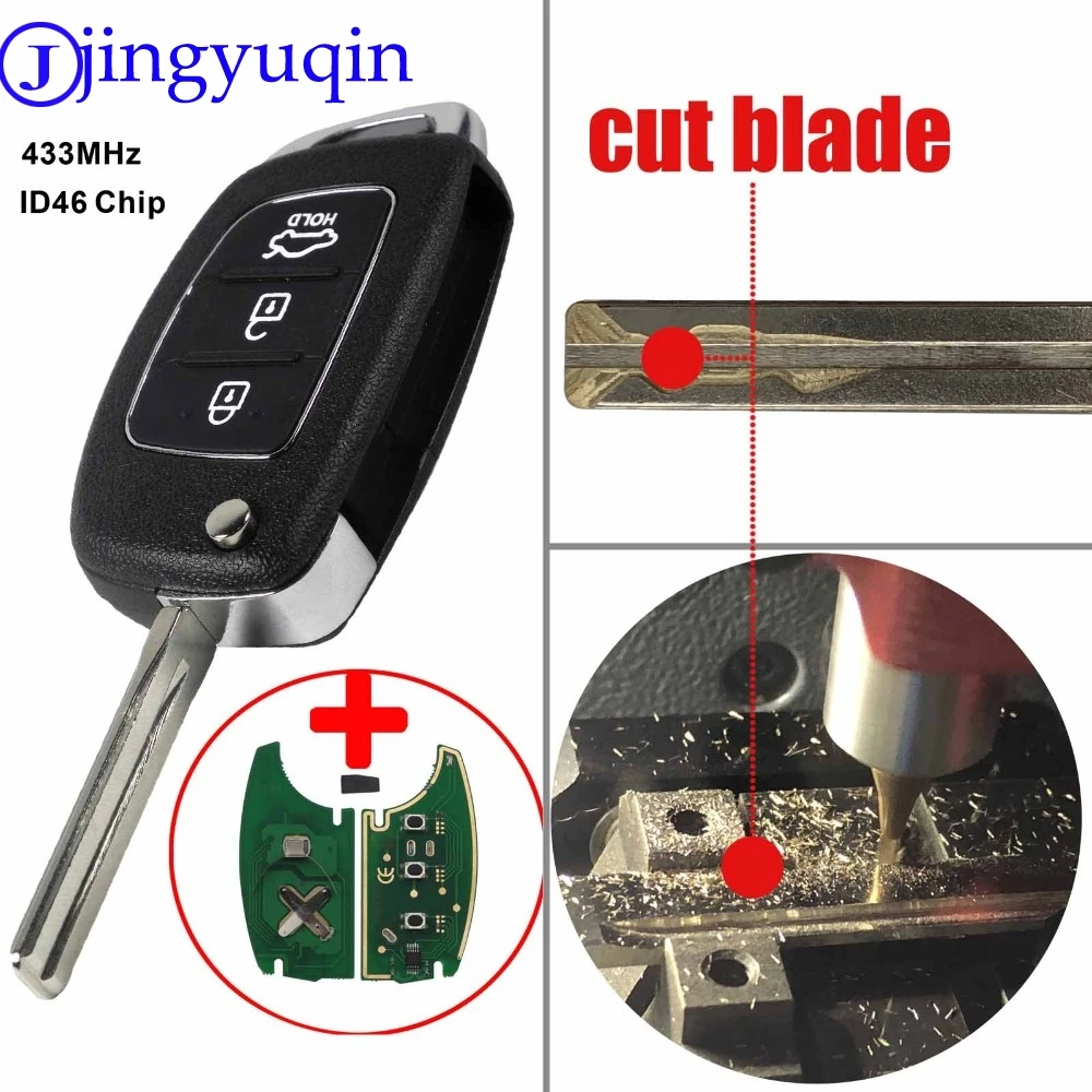 

jingyuqin cut blade Remote FSK 433Mhz With ID46 Chip TOY40 Car Key Case Shell For Hyundai New IX35 IX25 IX45 Elantra Santa Fe
