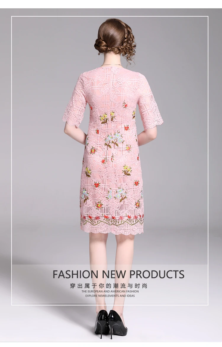 Новое Элегантное женское розовое кружевное летнее платье Vestidos повседневное Mujer цветочное вышитое платье Ropa Femenina K8512