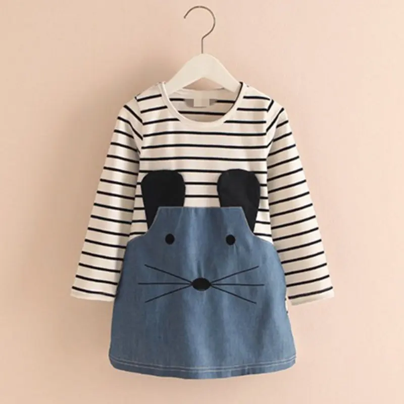 

Fashion Cut Mouse Baby Girl Dresses Princess Girls Stripe Dress Autumn Children Clothing