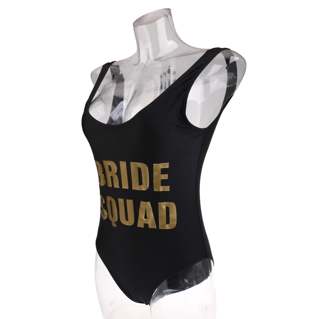 bride squad black swimsuit