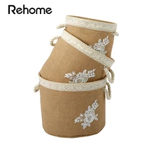 Круглая рамка бежевый конопли r1006000180 корзина ручной работы корзины для хранения Коробка для хранения, ОБИТАЯ льняной тканью для грязной одежды