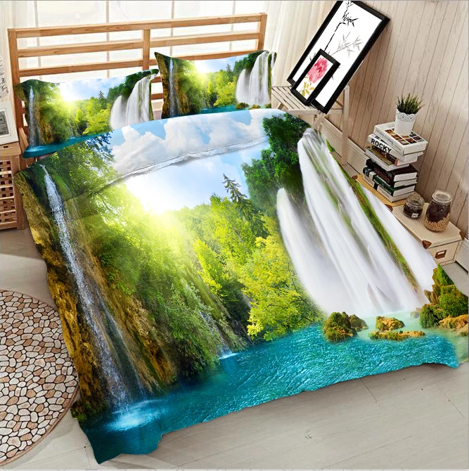 

Waterfall and lake in the bush 3d effect photo bed linen can be customized photo pattern