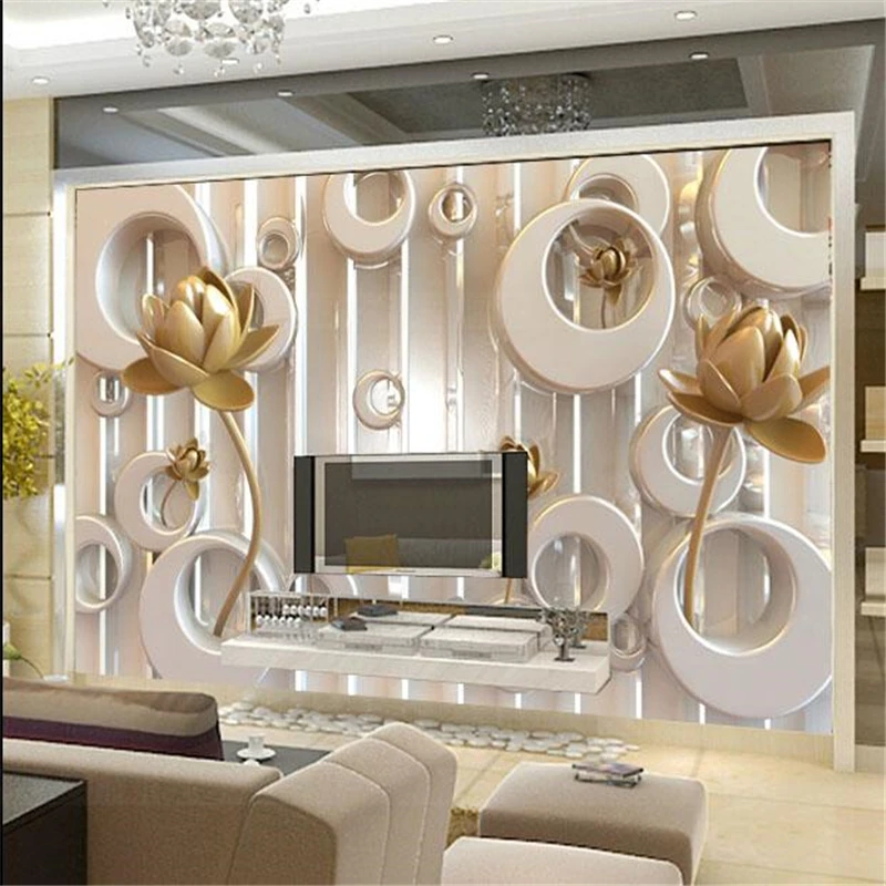 

beibehang papel de parede 3D photo wallpaper Golden Lotus living room TV wallpaper 3d backdrop wall mural wall