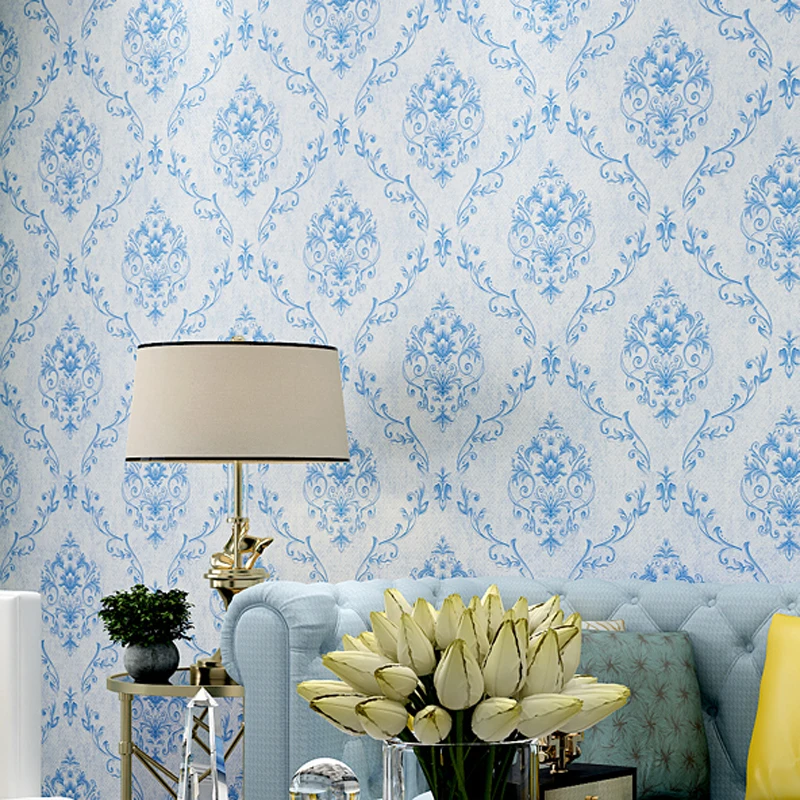 European Blue and White Porcelain Wallpapers Non woven 5 colors Wall