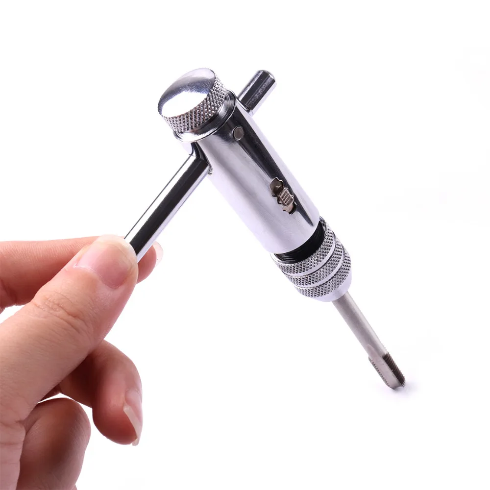 

New 1Pcs High Quality Stainless Steel T-Handle Ratchet Tap Wrench with 5Pcs HSS M3-M8 Machine Screw Thread Metric Plug Hand Taps
