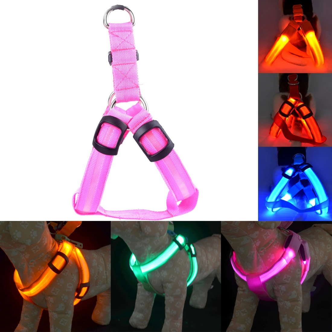 Dog Harness Nylon LED Pet Cat Dog Collar Harness Vest High Quality
