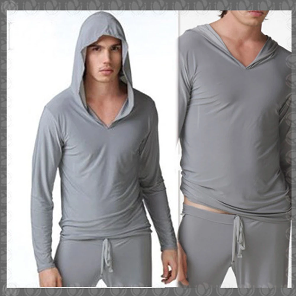 Sexy Men Smooth Breathable Pajamas Sleepwear Male Robe Masculino Shirt