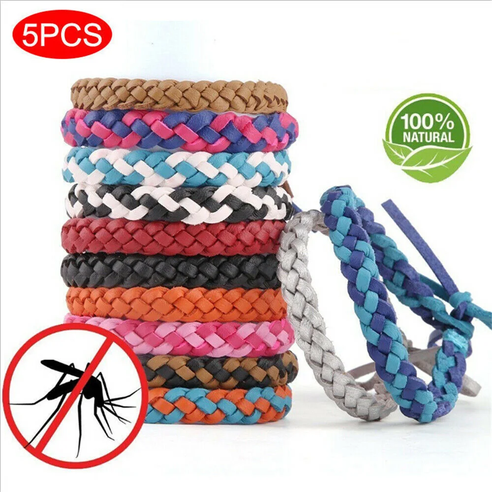 

New Anti Mosquito Insect Repellent Bracelet Natural Leather Weave Wrist Bands