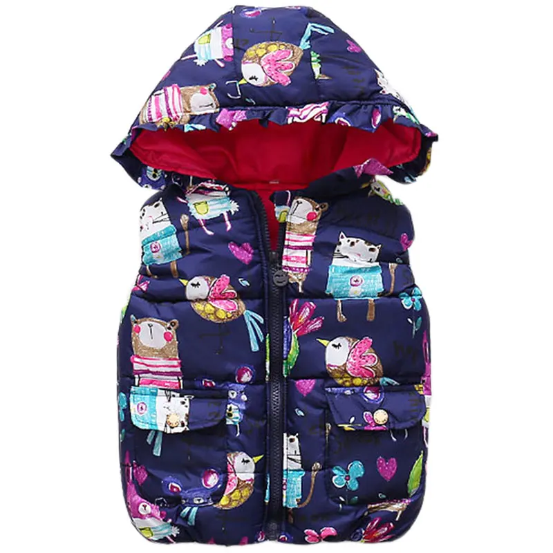 

Girls vest Kids Hooded Graffiti vest Children's Down Jacket Winter Thin Warm Vest Baby Girl Jacket Boy Sweet Waistcoat Outerwear