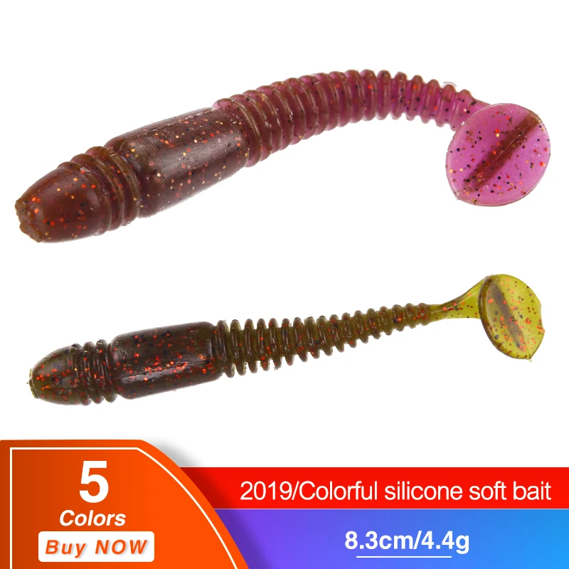 

HAODIAOZHE 5PCS Fishing Lures Minnow Soft Baits Artificial Wobblers Leurre Souple Silicone Simulate Earthworm Bait T Tail YU147