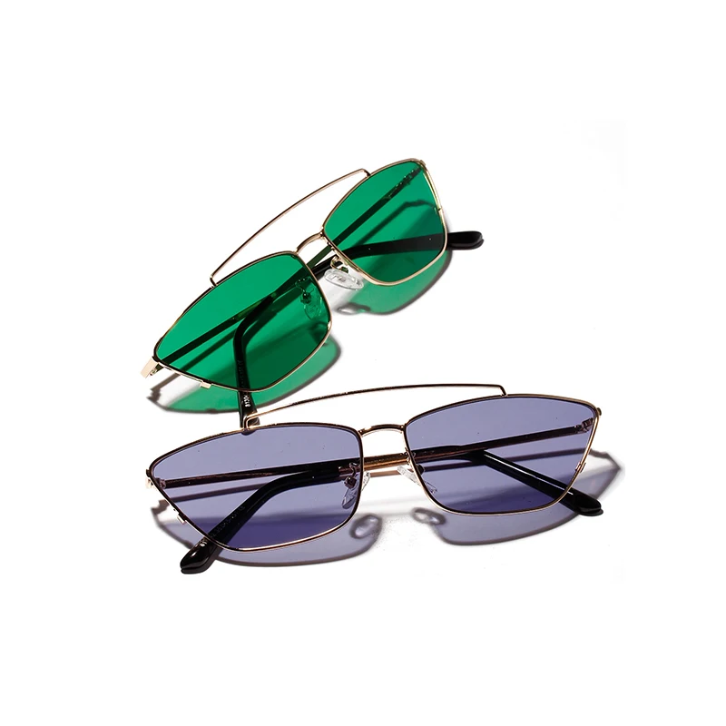 Кошачий глаз, винтажные брендовые дизайнерские маленькие квадратные зеленые зеркальные солнцезащитные очки для женщин, металлические Светоотражающие Плоские линзы, женские солнцезащитные очки UV400