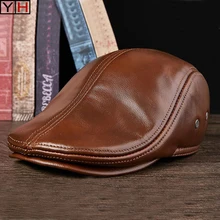 Новая мужская настоящая Кепка из воловьей кожи, модная повседневная бейсбольная Кепка из натуральной кожи, зимние теплые кожаные Кепки из воловьей кожи