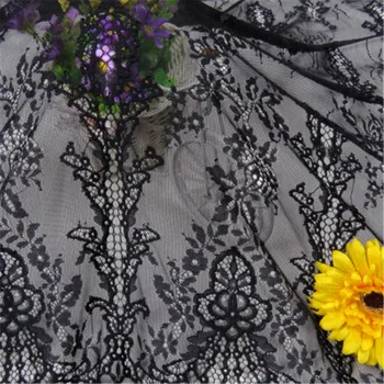

1 piece 100% black polyester sector lace embroidered French lace fabric suitable for sewing crafts