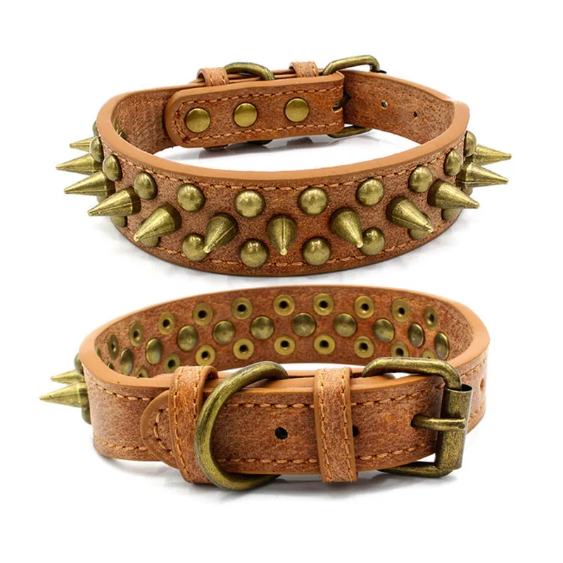 

Heavy and Duty Leather Dog Collar Prevent Bite Spike Studded Dog Collar for Bulldog Labrador German Shepherd Golden Retriever