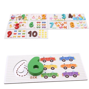 

Number Cards Montessori Cognition Puzzle Toy For Toddlers 0-9 Early Education Baby Wooden Puzzles Wood Toys New