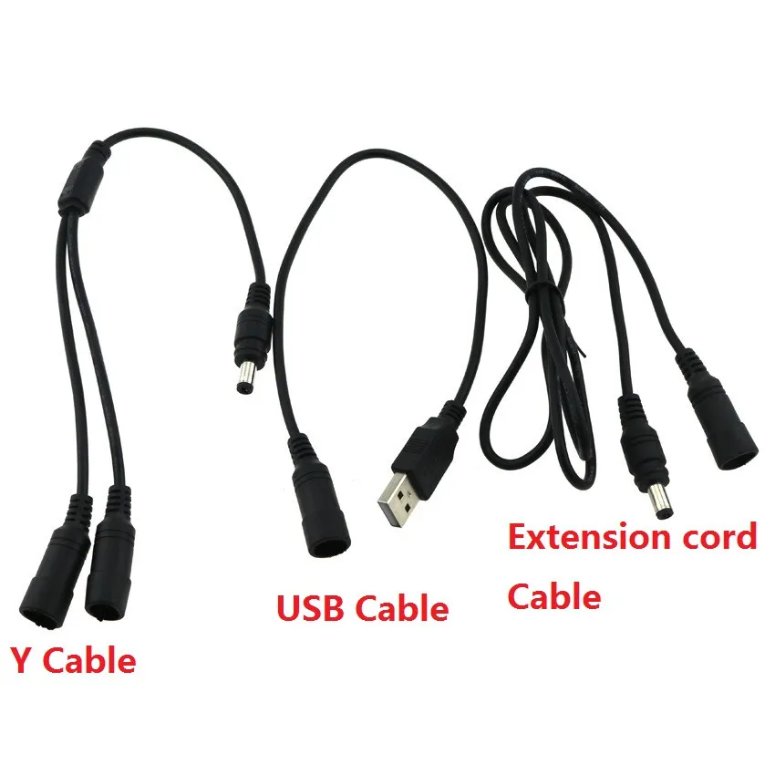 3pcs/set Male to Female Power Connecting Cable Y Cable USB Cable Extension cord cable Connect bicycle light and battery pack