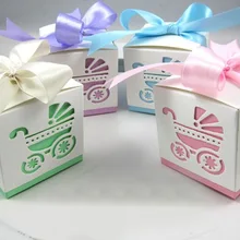 20 шт. Baby Shower Детские коляски Hollow пользу Коробки конфет Свадебный объявление рождения Box