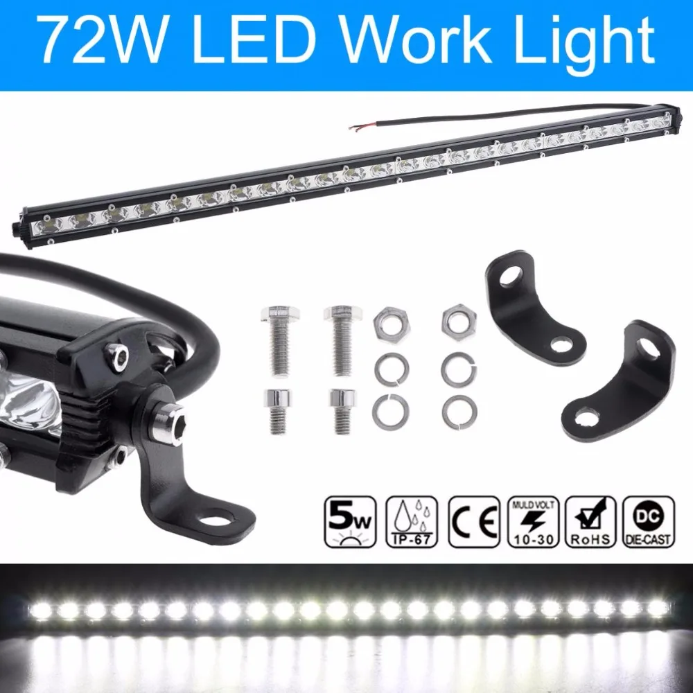 

25 Inch Offroad Light Bar Waterproof 72W White Car LED Spot Combo Work Light 7200LM 6000K Auto Daytime Running Lamp