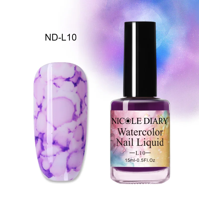 15ml ND-L10 NICOLE DIARY 15 мл 6 мл цветные акварельные чернила для ногтей, лак для ногтей DIY, дизайн ногтей, фиолетовый, зеленый Маникюр для украшения ногтей - Цвет: 15ml ND-L10