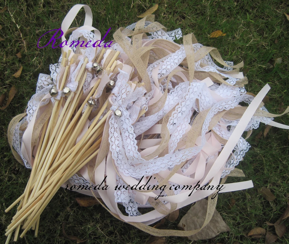 

50pcs/lot Jute wedding wands,barlap wedding sticks For Wedding Decoration